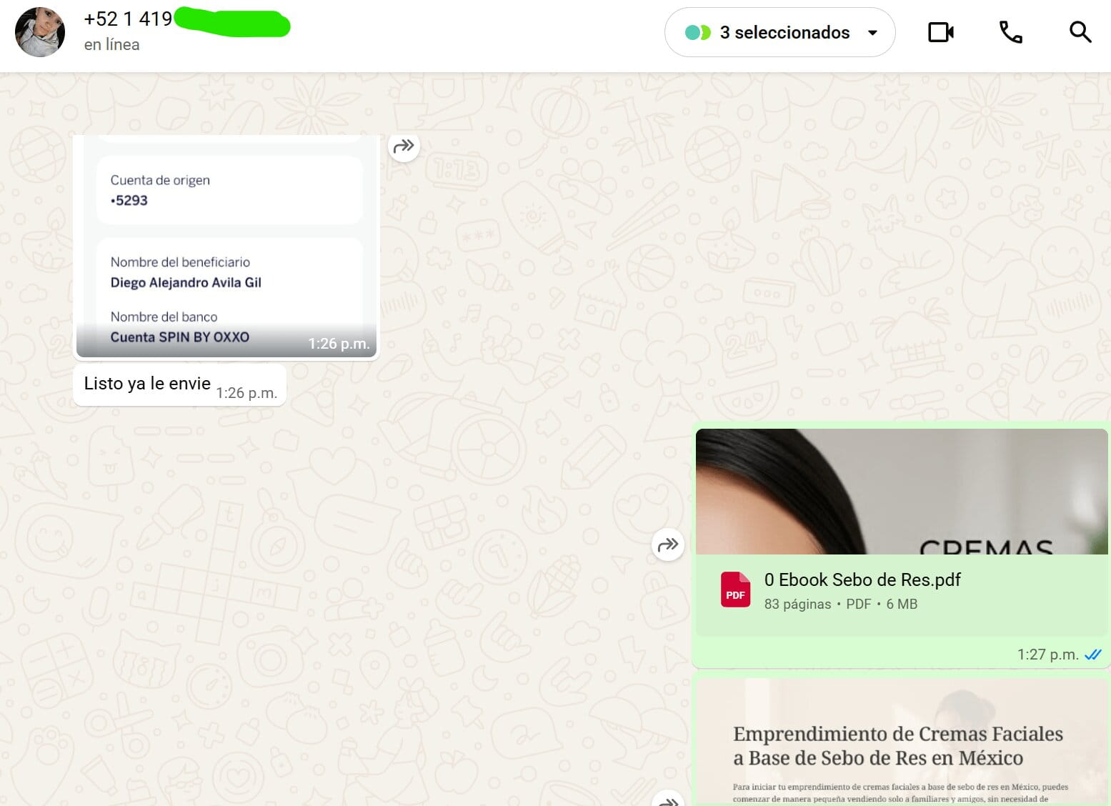 Comprobante de pago enviado por cliente y PDF recibido